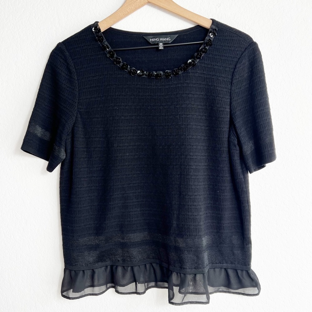 MING WANG BEADED BLACK WOMEN BLOUSE SIZE XS BRAND NEW